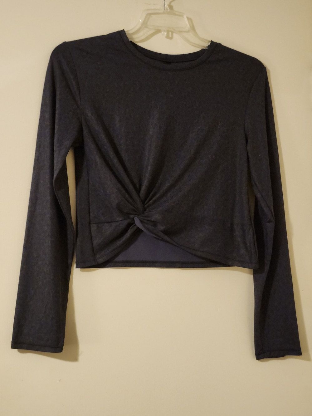90 Degrees By Reflex Women's Charcoal Athletic Cropped Stretch Crew Neck Top L